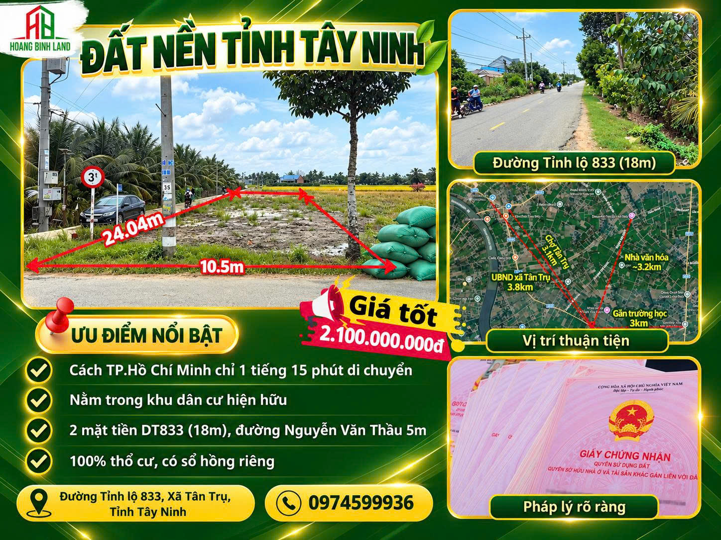 BÁN ĐẤT THỔ CƯ Ở XÃ VÀM CỎ – 2 MẶT TIỀN – 252M²  – GIÁ BÁN CHỈ 2,1 TỶ