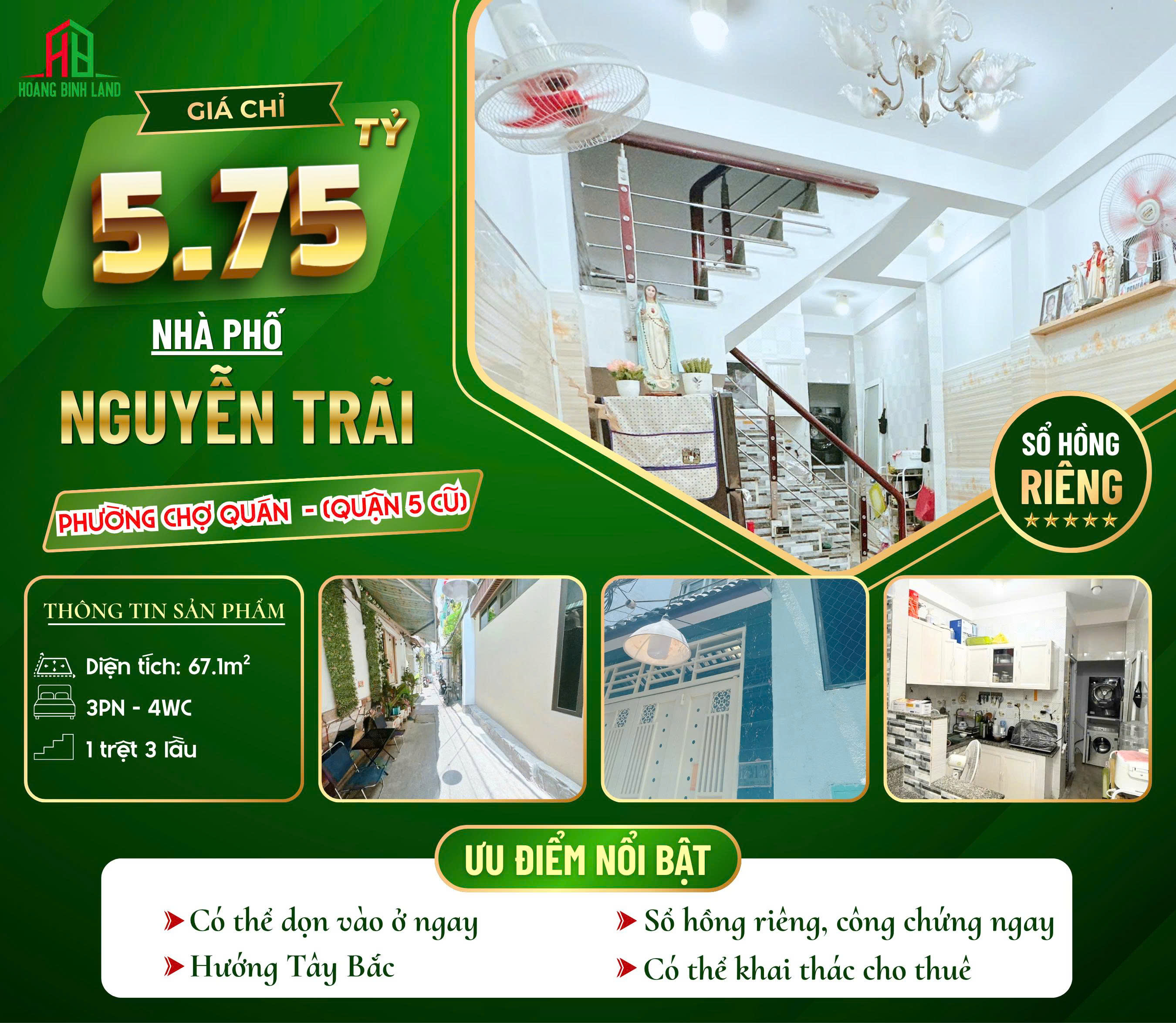 BÁN NHÀ PHỐ TẠI ĐƯỜNG NGUYỄN TRÃI - PHƯỜNG CHỢ QUÁN - 5,75