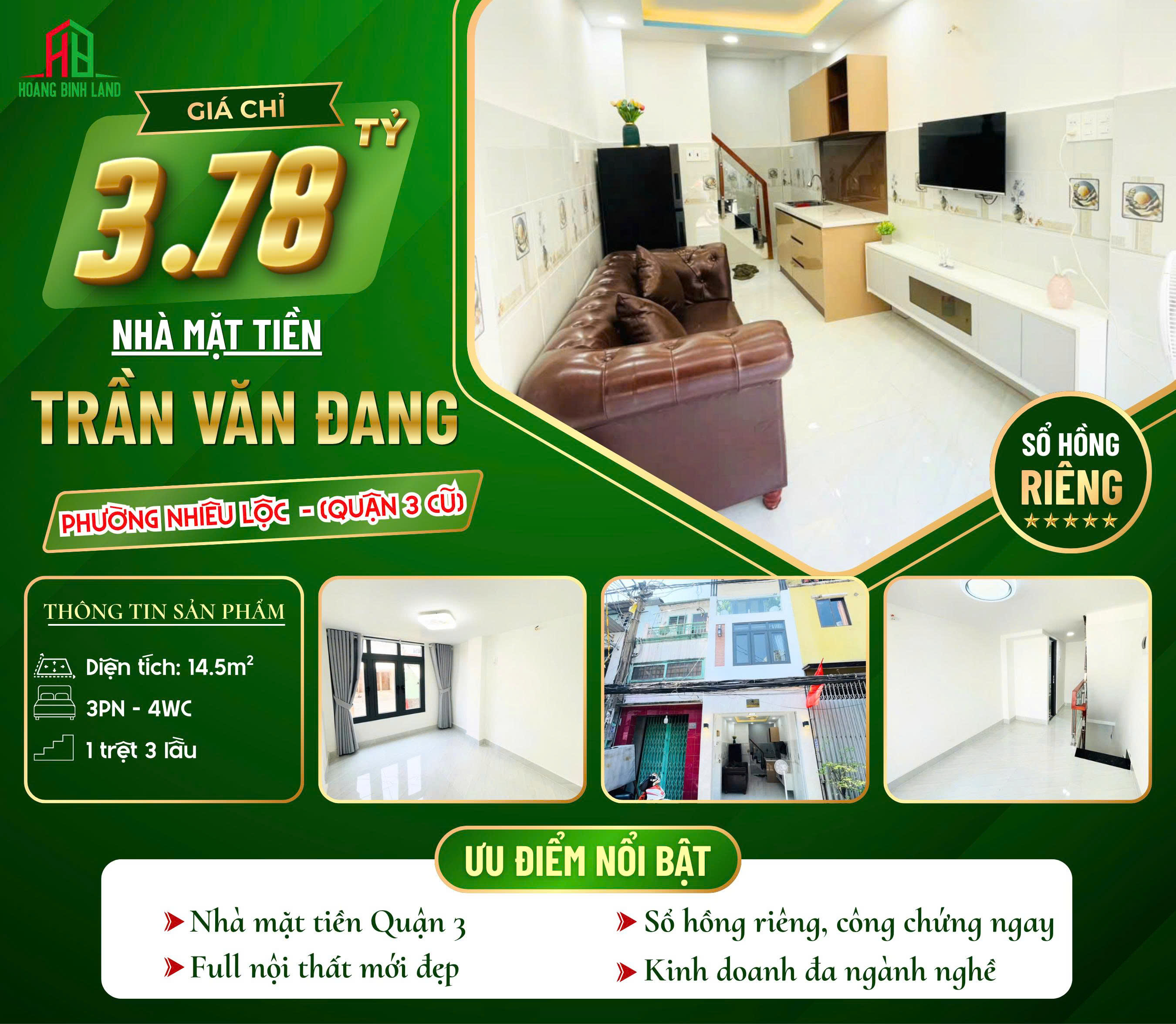 BÁN NHÀ PHỐ ĐƯỜNG TRẦN VĂN ĐANG Q3 - GIÁ 3,78 TỶ