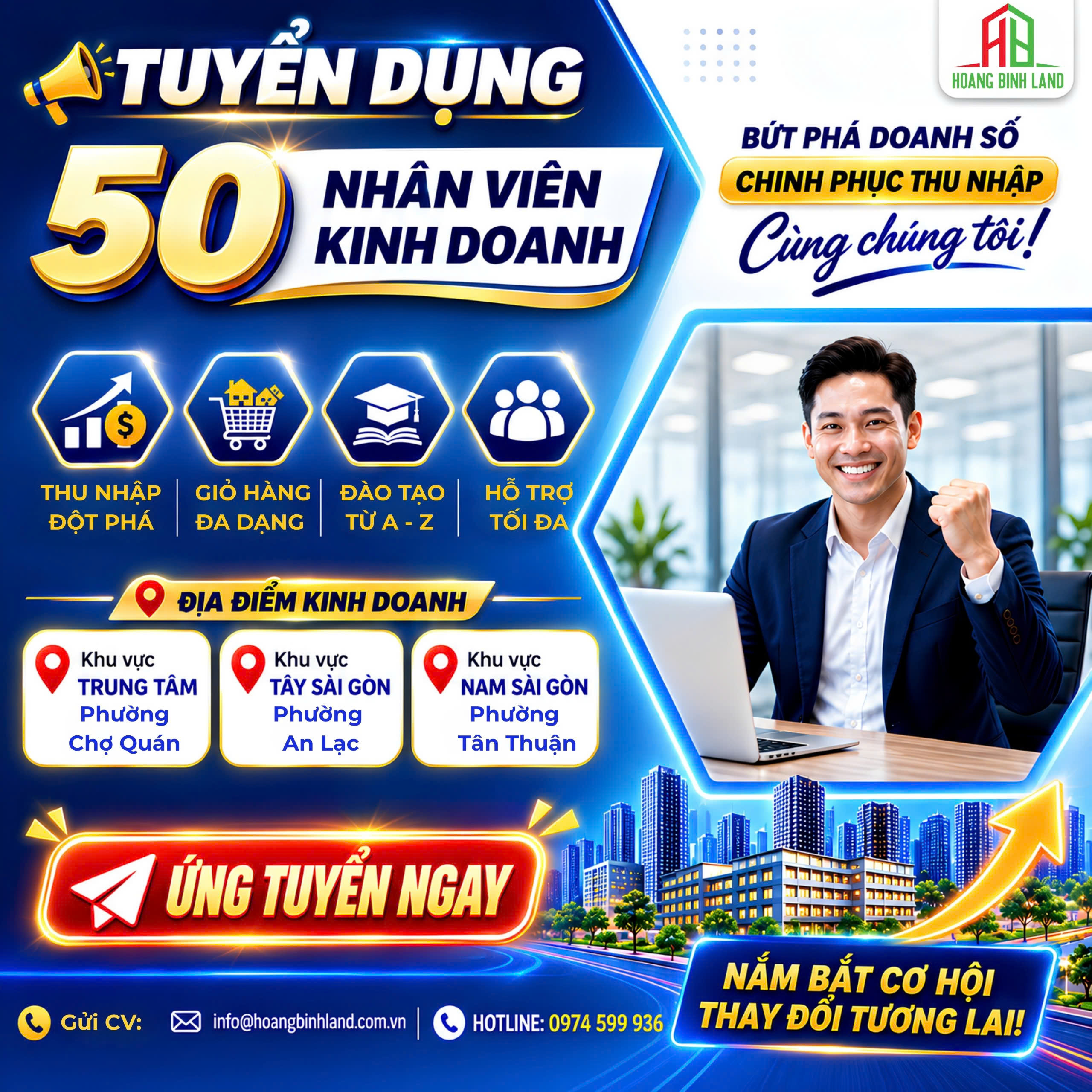 HOÀNG BÌNH LAND TUYỂN DỤNG 50 NHÂN VIÊN KINH DOANH BẤT ĐỘNG SẢN