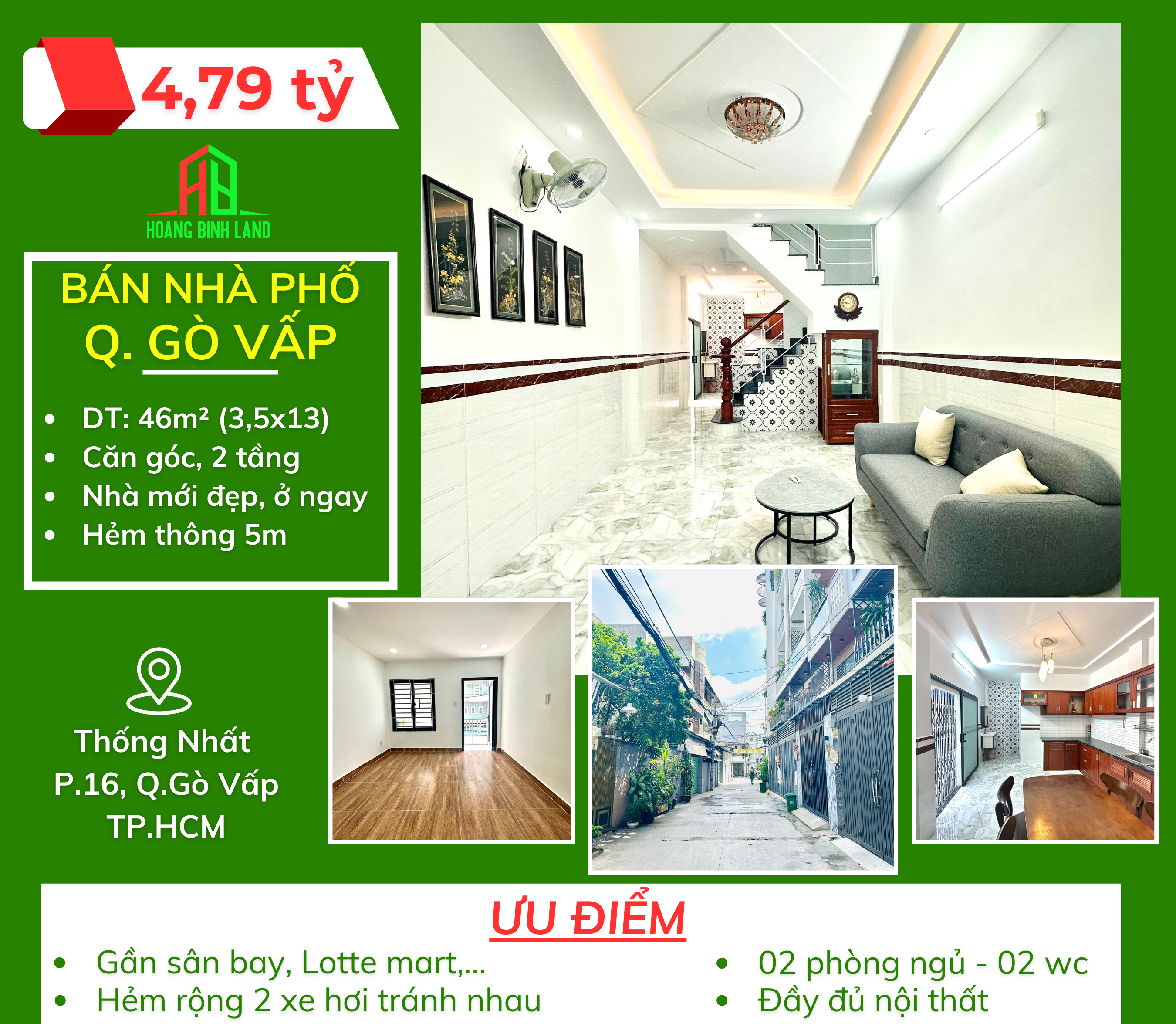 NHÀ PHỐ GÓC 2 MẶT TIỀN, HẺM XE HƠI 5M - VIP THỐNG NHẤT, GÒ VẤP