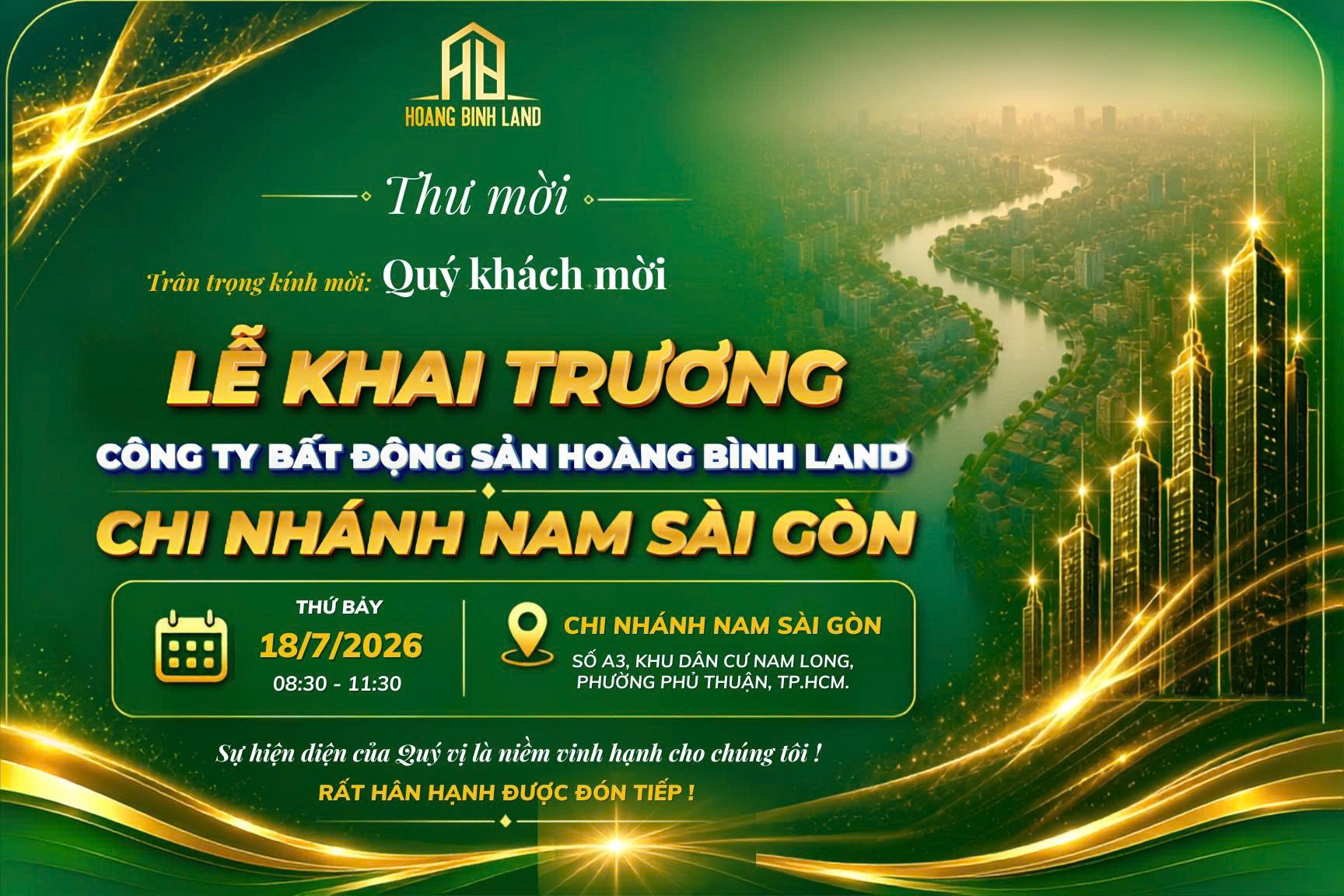 THƯ MỜI THAM DỰ LỄ KHAI TRƯƠNG CHI NHÁNH NAM SÀI GÒN